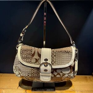 Coach Archived F12316 Soho Hobo Patchwork Canvas Leather Trim Buckle Bag